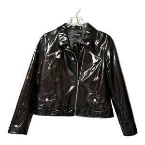 Boohoo Emily Patent Biker Jacket Vinyl Women Size 10